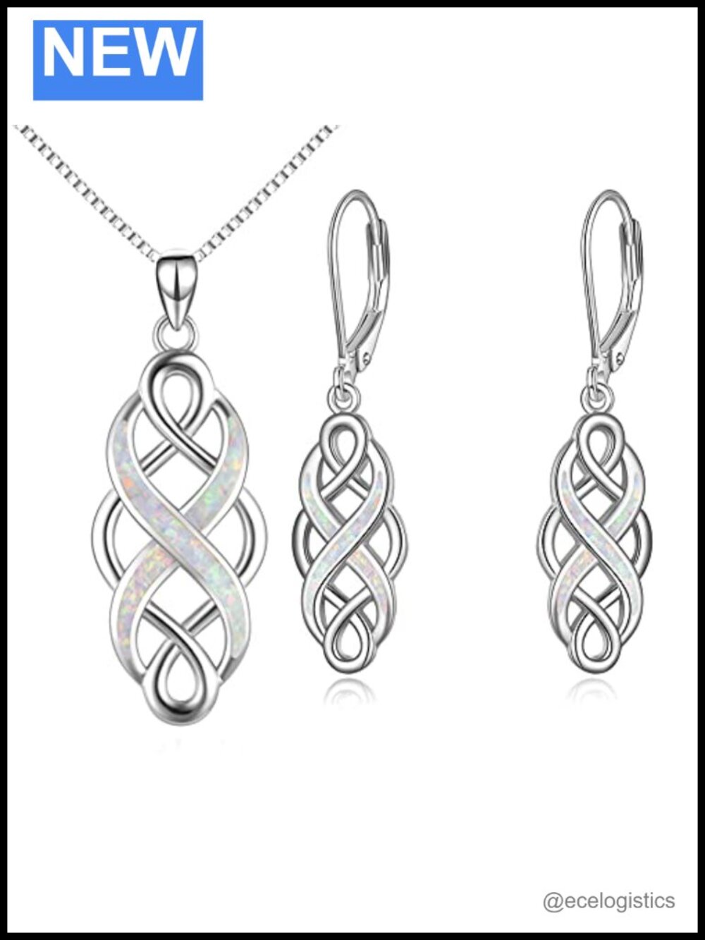 Irish Celtic Knot Created Opal Sterling Silver Necklace Earrings Jewelry Set